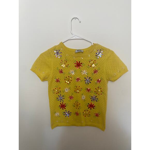 Vintage 00’s Moschino Cheap And Chic Yellow Sequined Knit Top - Picture 1 of 5